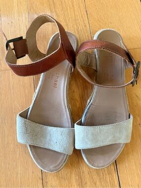 Eric Michael Brown Leather Espadrille Wedge Sandals